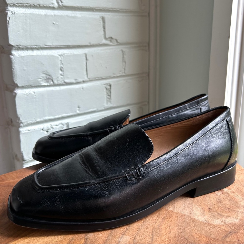 Madewell Bennie Leather Square Toe Loafer True Black 10 Quiet Luxury Old Money